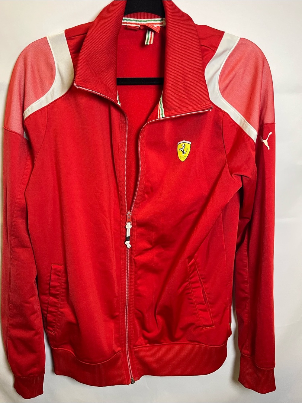 Vintage Puma Ferrari Red Bomber Jacket with White Accents